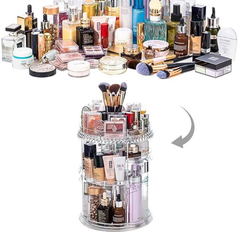 360° Rotating Makeup Organizer | Adjustable Cosmetic Display Stand Box