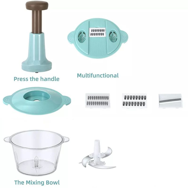 Multifunctional Manual Hand Push Food Chopper 2 Liter, + Grater & Slicer Set Gift ๐