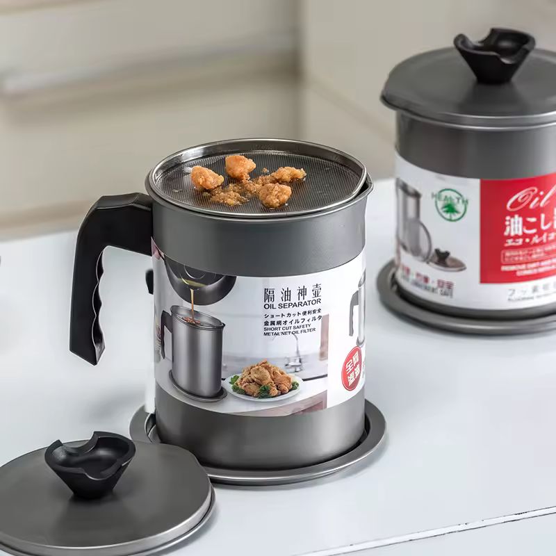 Stainless Steel Oil Pot with Oil Filter - 1400ml Oil Capacity