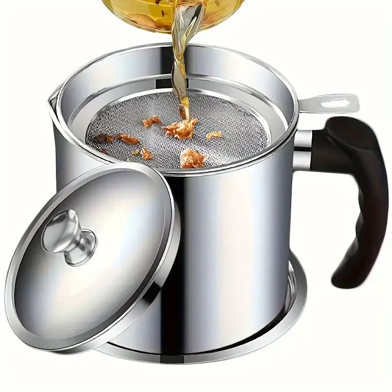Stainless Steel Oil Pot with Oil Filter - 1400ml Oil Capacity
