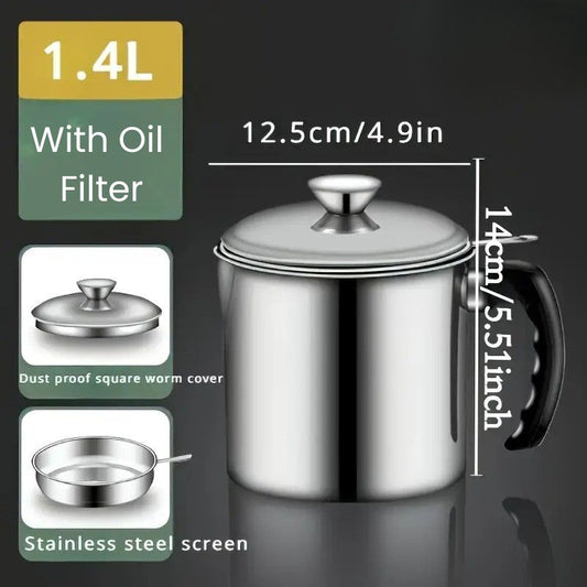 Stainless Steel Oil Pot with Oil Filter - 1400ml Oil Capacity