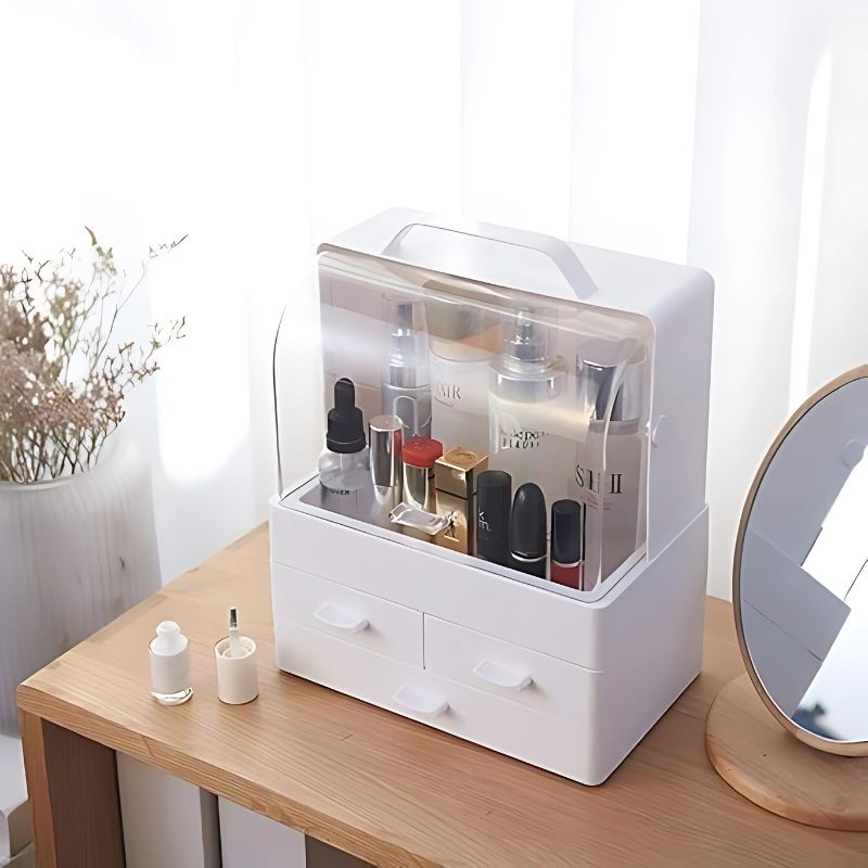 Makeup Organizer Modern Cosmetic White Storage Box | Portable Handle