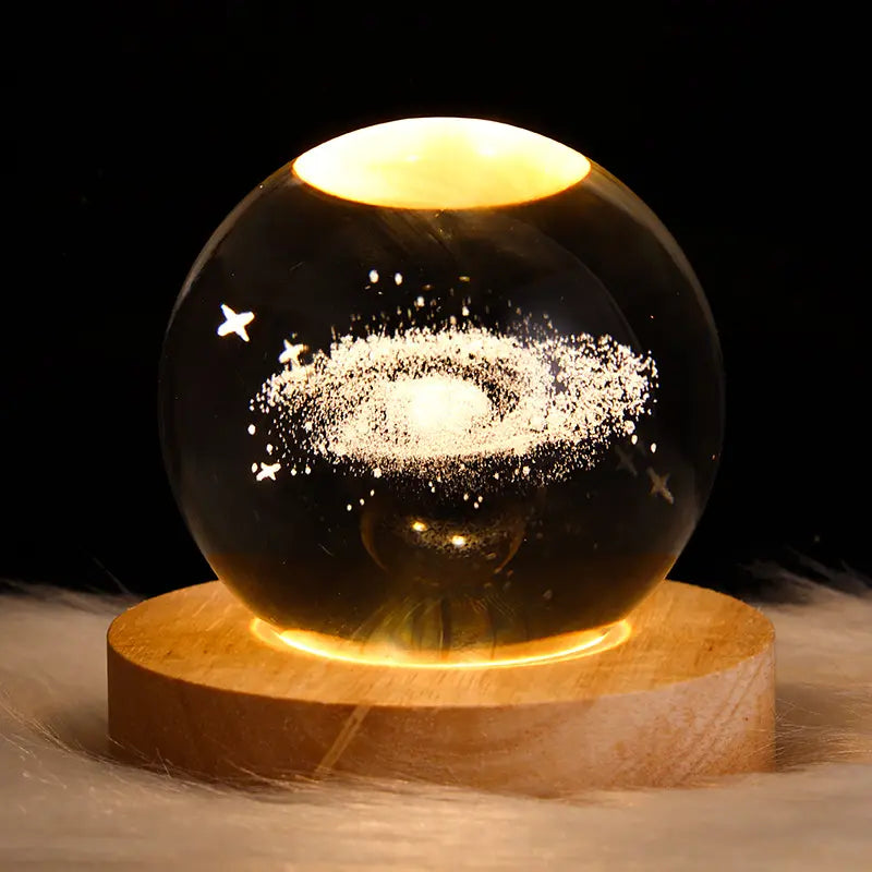 Crystal Ball Light - 3D Effect, with Wooden Base - Unique Home Décor
