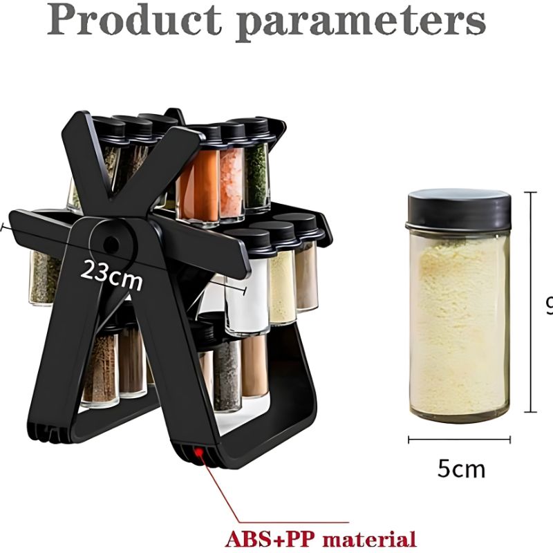 Revolving Rotating Spice Rack Organizer with 18 Glass Jars (100ml)