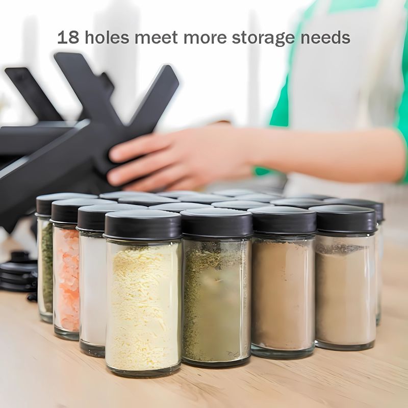 Revolving Rotating Spice Rack Organizer with 18 Glass Jars (100ml)