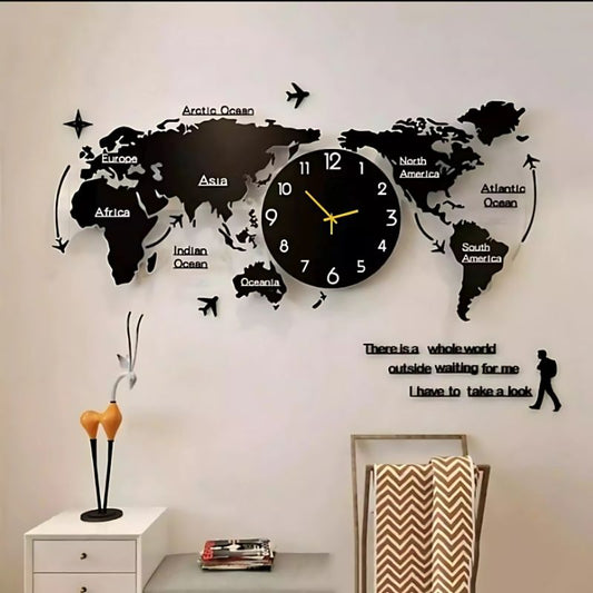 Wooden World Map Wall Clock For Home, Room & Offices