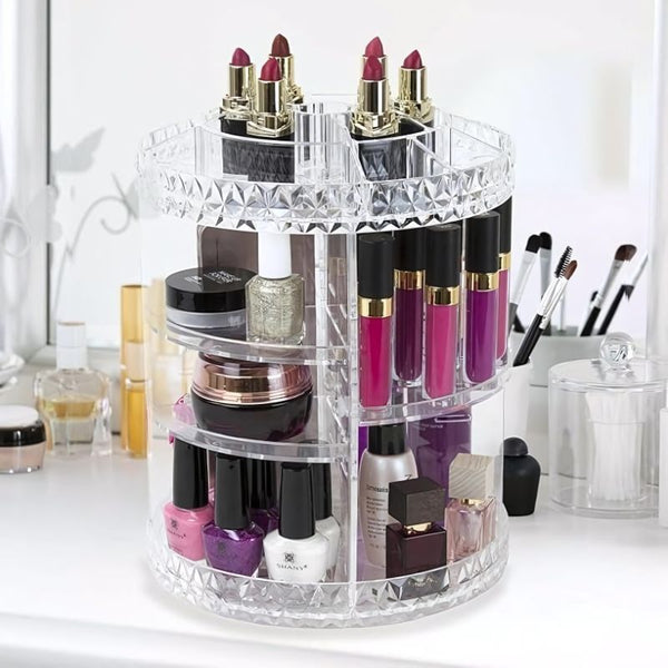 360° Rotating Makeup Organizer | Adjustable Cosmetic Display Stand Box