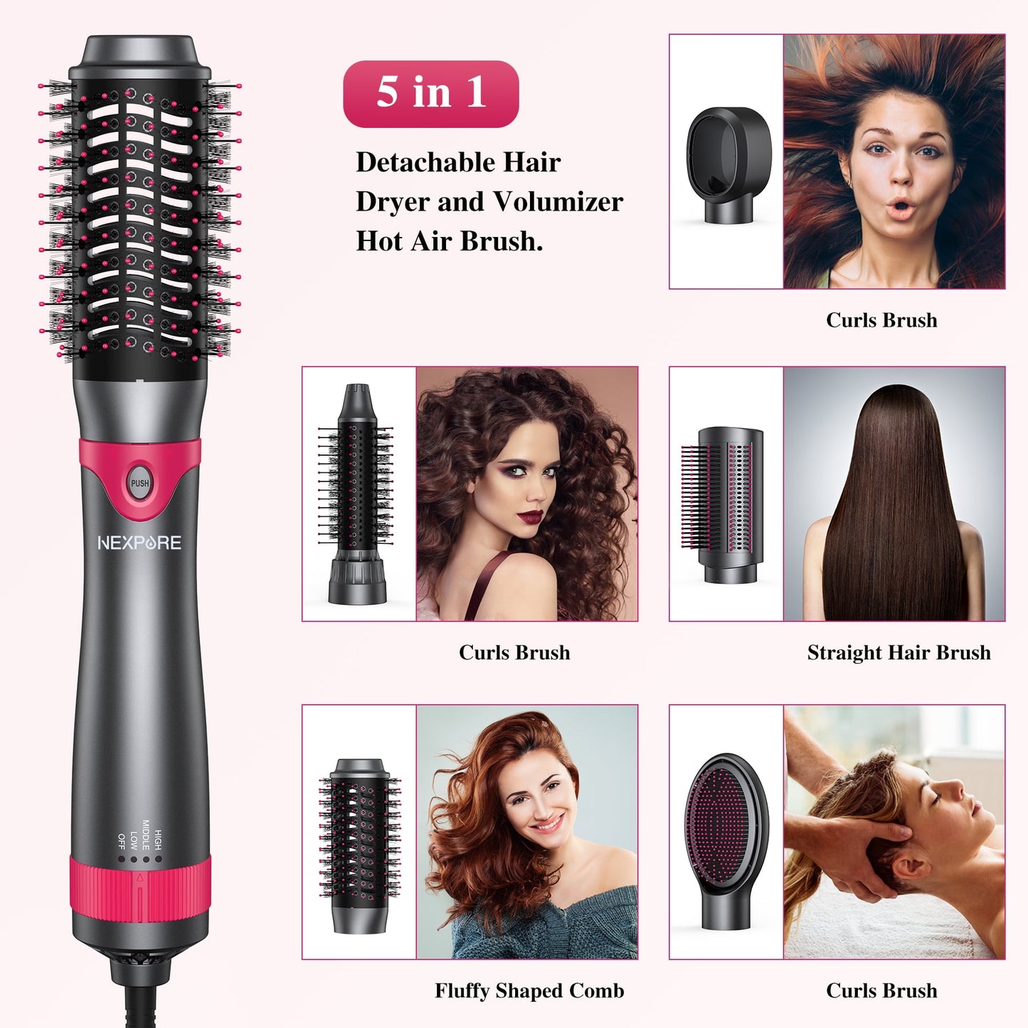All-in-One Hot Air Brush – Dryer, Curler, Straightener & Volumizer