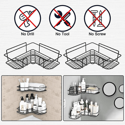 Multipurpose Bathroom/Kitchen Corner Storage Organizer - Comes With Hook