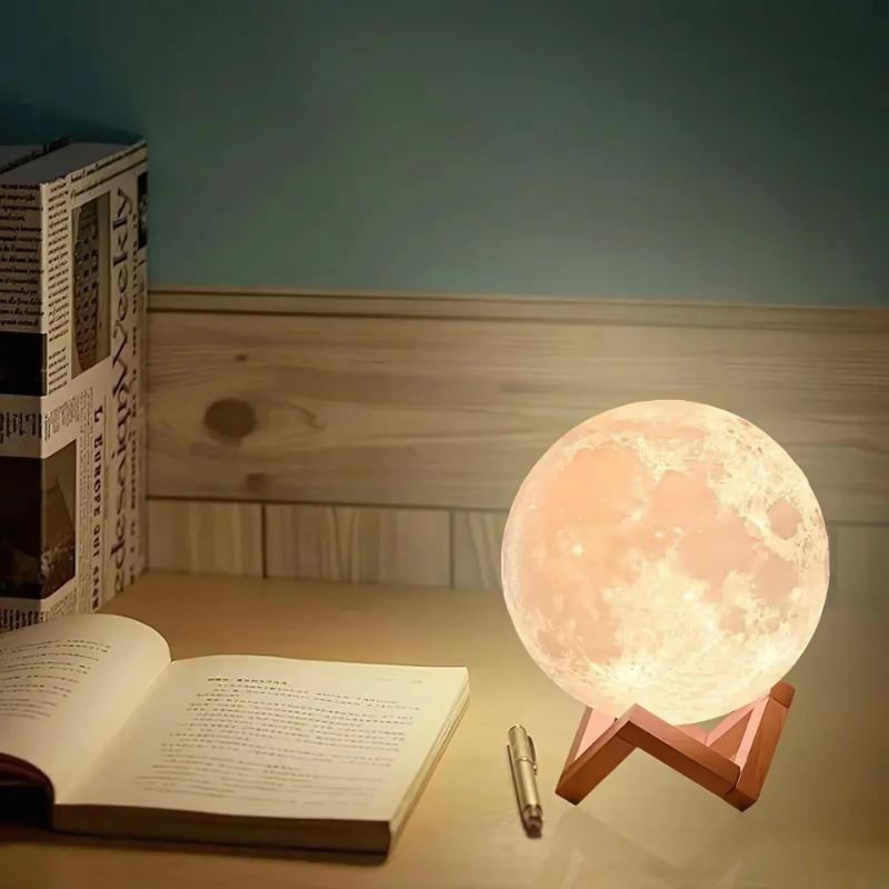 LED Moon Lamp, Wooden Stand, 128 Colors, Remote Touch Control - Perfect For Night Light 🌘