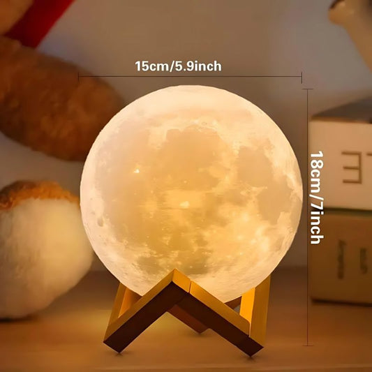 LED Moon Lamp, Wooden Stand, 128 Colors, Remote Touch Control - Perfect For Night Light 🌘