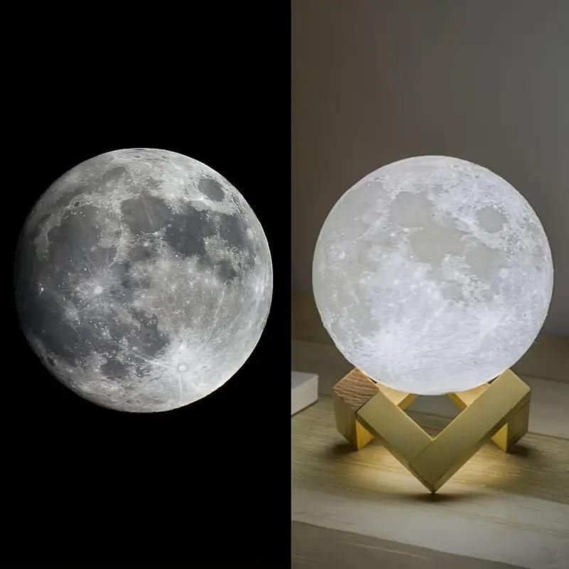 LED Moon Lamp, Wooden Stand, 128 Colors, Remote Touch Control - Perfect For Night Light 🌘