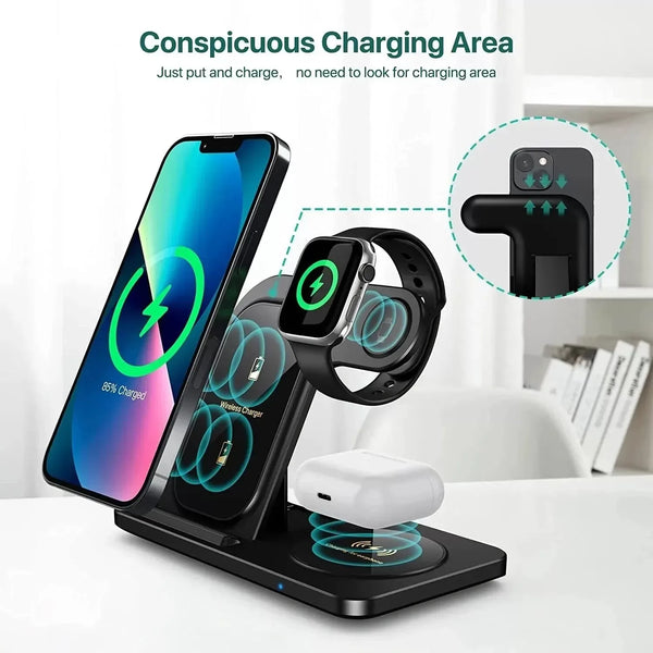 Max Foldable Wireless Charging Stand: Fast Charge For Phone, Smart Watch &amp; Ear-pods