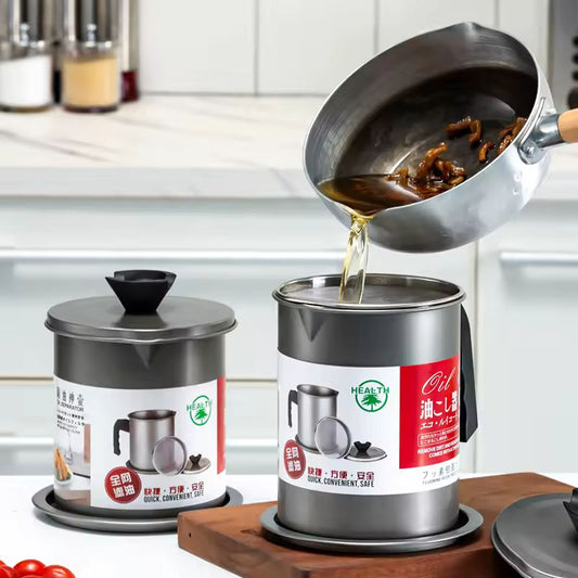 Stainless Steel Oil Pot with Oil Filter - 1400ml Oil Capacity
