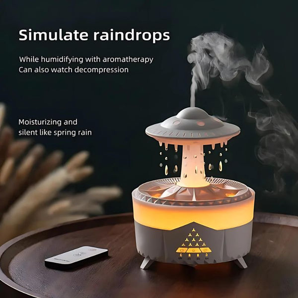 UFO Shaped Raindrop Aromatherapy Humidifier with LED Lights, Relaxing Home & Office Decor