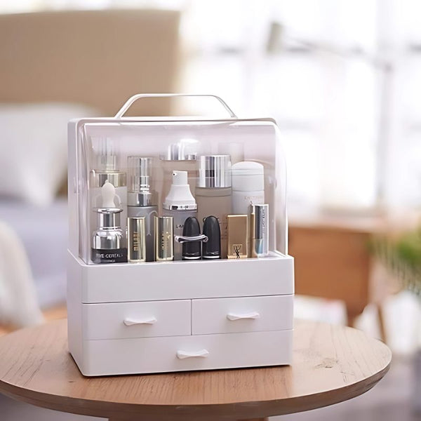 Makeup Organizer Modern Cosmetic White Storage Box | Portable Handle