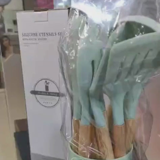 12 Pcs Silicone Cooking Utensils Kitchen Set - Heat Resistant - Wooden Grip