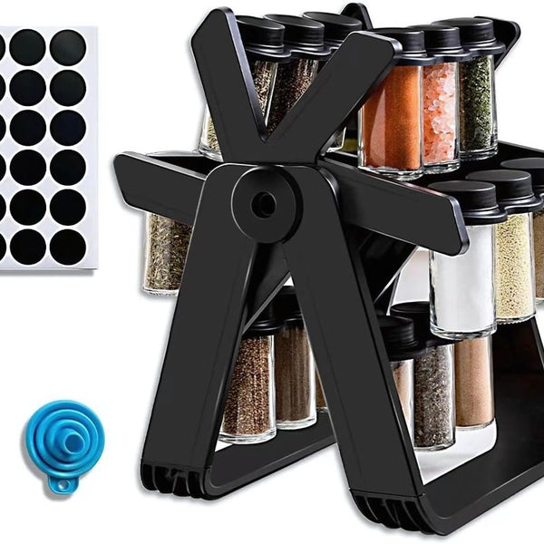 Revolving Rotating Spice Rack Organizer with 18 Glass Jars (100ml)