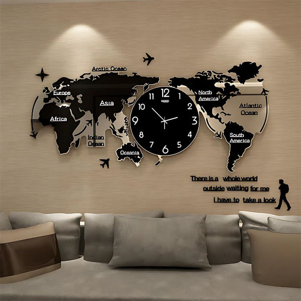 Wooden World Map Wall Clock For Home, Room & Offices